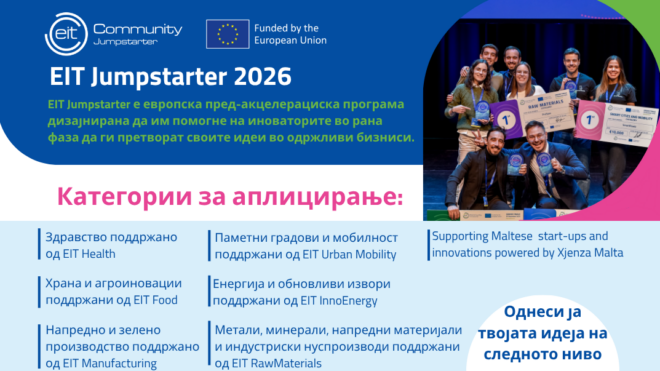 Универзитетот ,,Св. Кирил и Методиј’’ во Скопје и EIT Jumpstarter со можности за младите студенти и постдипломци